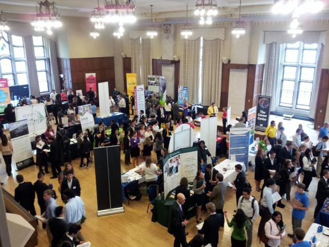 A picture of students attending a career fair